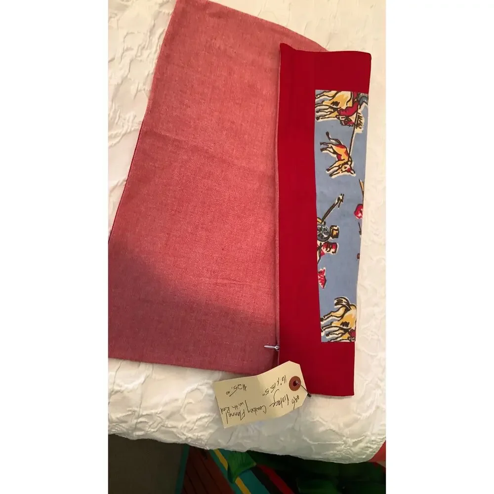 Handmade Vintage Cowboy Flannel Pillow Sham, Red Chambray Back (16